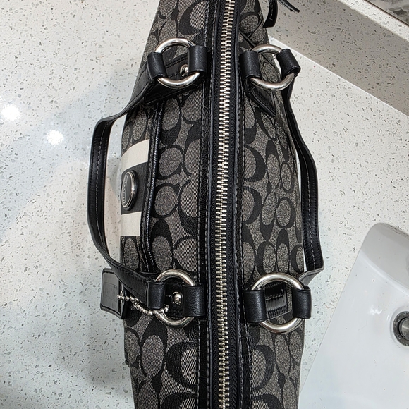 Coach Vermillion Covered Canvas Leather Sig Stripe PVC Satchel Bag - Like New - Picture 5 of 13